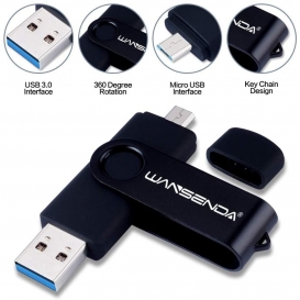 More about Wansenda USB 3 0 Memory Stick 2 in 1 OTG External Storage for Android Devices / PC / Tablet / Mac, Black 128gb