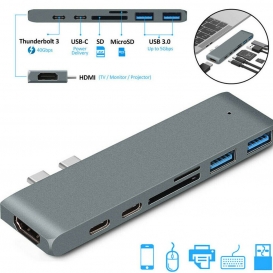 More about 7in1 USB C Hub Dockingstation für MacBook Pro Air Dual Type-C Adapter HDMI 4K Kartenleser GREY