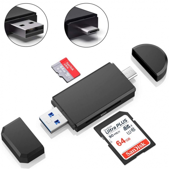 3.0 USB Type- C Kartenleser, SD / Micro SD Kartenleser Speicherkartenleser mit Micro USB OTG, USB 3.0 Adapter für Samsung, Huawe