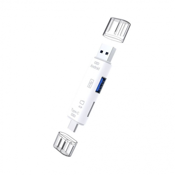 5-in-1 Type-C/Micro/USB 2.0 Tragbarer Speicherleser USB OTG Adapter für TF Karte Kompatibel für MacBook Computer Android Phone(W