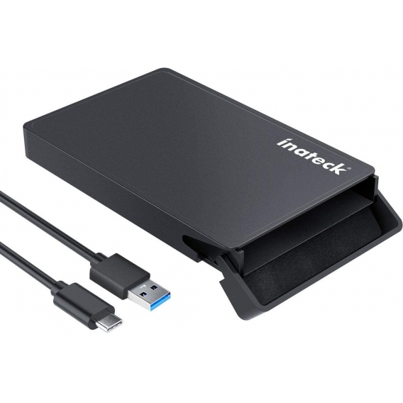 Inateck Festplattengehäuse 2,5 Zoll USB C für 9,5 mm/7 mm 2,5 Zoll HDD/SSD, mit USB C auf USB A Kabel, UASP unterstützt, werkzeu