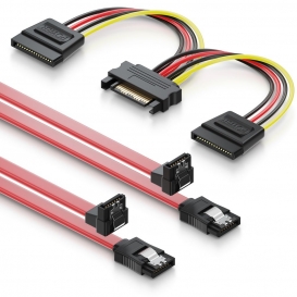 More about deleyCON SATA Kabel Set 2X SATA III Kabel mit 1x 90° Stecker + Y Strom Adapter Kabel - SSD HDD Festplatte