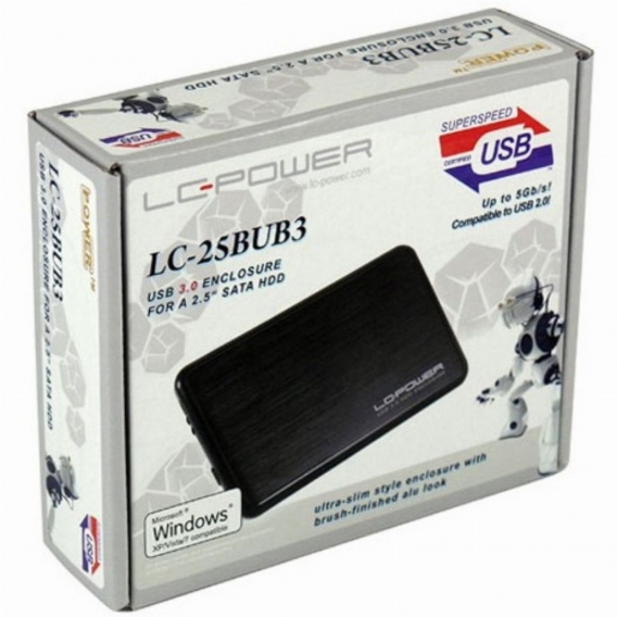 LC-Power LC-25BUB3, externes 2,5"-SATA-Gehäuse, USB 3.0, alu/schwarz