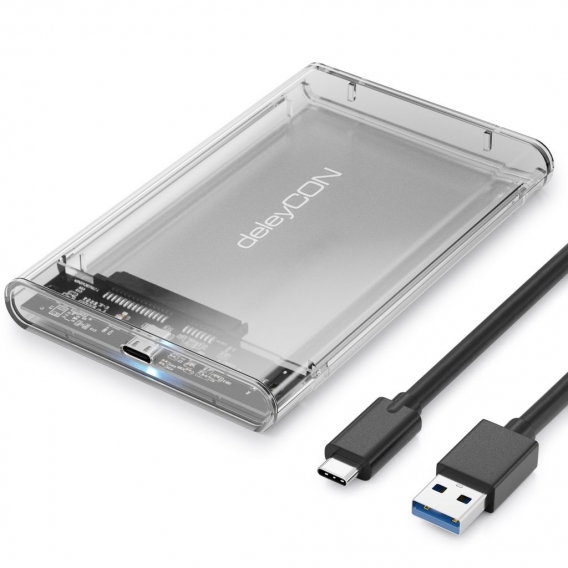 deleyCON SSD Festplattengehäuse USB 3.0 für 2,5“ Zoll SATA 3 SSD / HDD / 7mm / 9,5mm SATA III Festplatten Externes Gehäuse UASP 