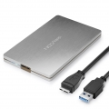 deleyCON SSD Festplattengehäuse USB 3.0 für 2,5“ Zoll SATA 3 SSD / HDD / 7mm SATA III Festplatten Externes Gehäuse UASP [Silber 