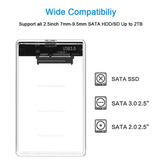 2.5 '' Transparent HDD Case SATA 3.0 to USB 3.0 External Hard Disk Drive SSD Enclosure Box Support 2TB UASP Protocol
