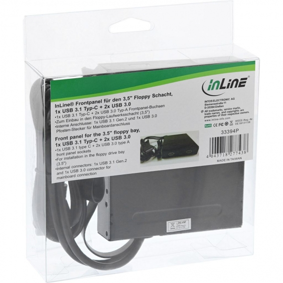 InLine® Frontpanel für den 3,5" Floppy Schacht, 1x USB 3.1 Typ-C + 2x USB 3.0