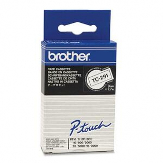 Brother Gloss Laminated Labelling Tape - 9mm, Black/White, TC, 9 mm, 7.7m