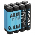 ABSINA Akku AAA für Telefon 800 mAh - 8er Pack NiMH wiederaufladbare Micro AAA Batterien - AAA Akkus für DECT Telefon