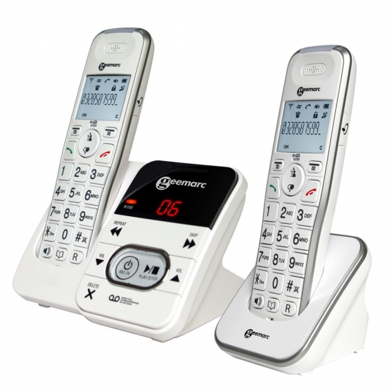 Geemarc AmpliDECT 295 DUO mit 1 schnurlosem Schwerhörigen-Telefon 30 dB mit integriertem Anrufbeantworter und einem Zusatztelefo