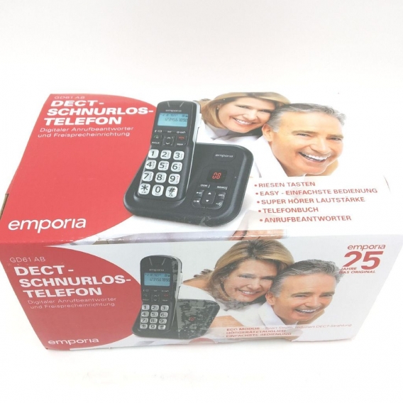 Emporia GD61AB Tragbares Schnurlostelefon DECT Beleuchtetes Display Anrufbeantworter (49,99)