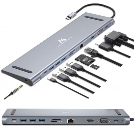 More about 11 in 1 USB Typ C 3.1 Hub Laptop Dockingstation Adapter HDMI / 3x USB 3.0 / USB-C / USB-C PD (Power Delivery) / VGA 1900x1200 @ 