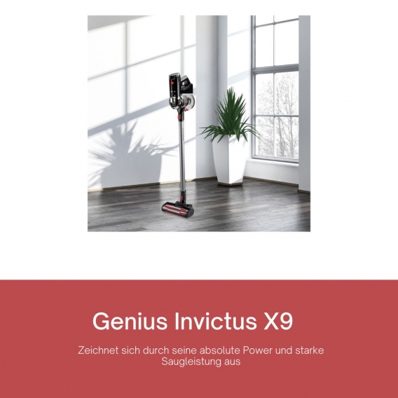 Genius Invictus X9 Akku Staubsauger + X Water | kabelloser 2 in 1 Nass Trockensauger | LED Fugendüse, Elektrobürste, Knickrohr, 