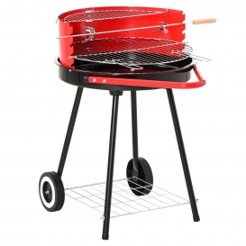 More about Outsunny Holzkohlegrill Rundgrill Standgrill auf Rollen mit Ablage Rost BBQ Metall Rot L70 x B51 x H75,5cm