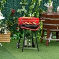 Outsunny Holzkohlegrill Rundgrill Standgrill auf Rollen mit Ablage Rost BBQ Metall Rot L70 x B51 x H75,5cm