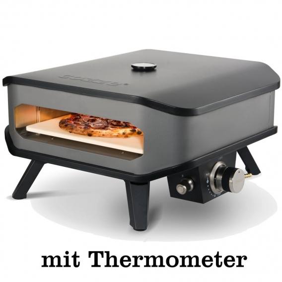 COZZE® 90349 Pizza-Gas-Ofen mit Thermometer Temperaturanzeige Profi bis 400° Grad mit 34x34 cm Pizzastein - tragbarer Pizzaofen 