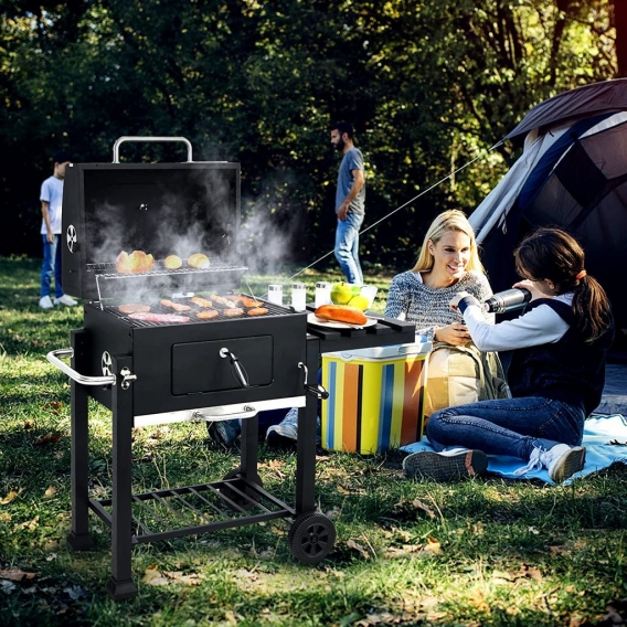COSTWAY Holzkohlegrill mit Rädern Terrassengrill kohlegrill Holzkohle Grillwagen für BBQ Picknick, Camping und Party