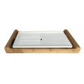 emerio Tischgrill Teppan Yaki Bratplatte in weiß mit Holz - Größe der Grillplatte 46X23cm； TG-110281