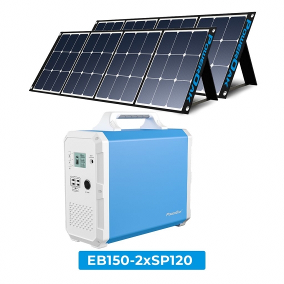 BLUETTI EB150 1500Wh Tragbares Kraftwerk mit 2Pcs SP120 Solarpanel 120W, Solargenerator für Home RV Backup Batterie für Notfall,