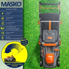 More about MASKO® Akku Rasenmäher ECO-X10 inkl. 2X Akkus Li-Ion Batterie 4 Ah & Doppel-Ladegerät – Rasentrimmer Schnittbreite, 25-75mm Schn