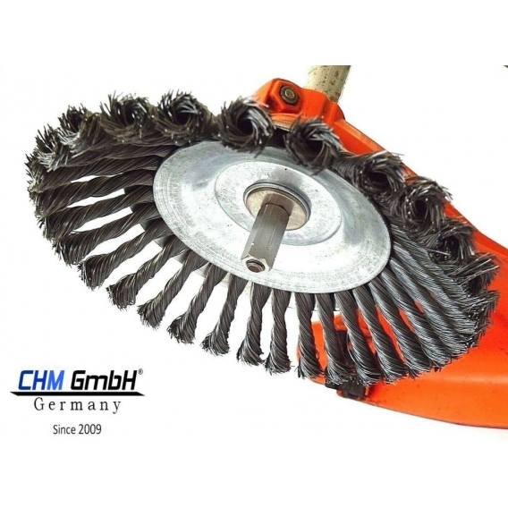 CHM GmbH® Unkrautbürste für STIHL Motorsense m. Aufnahme 25,4mm u. Adapter für M10 Gewinde