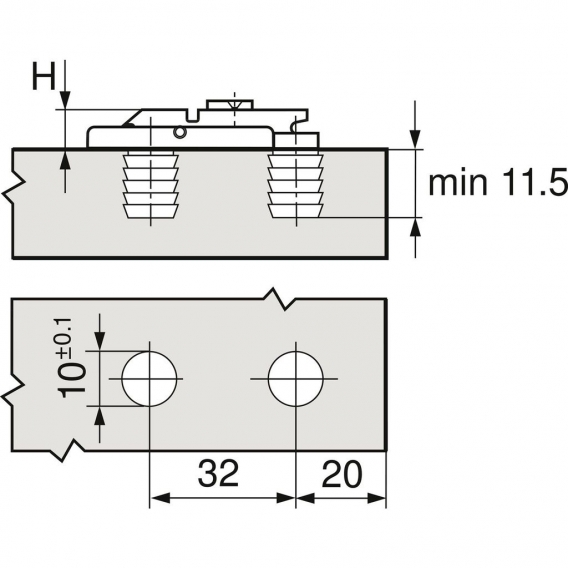 BLUM CLIP Montageplatte, Zink, gerade, Einpressen, HV: Exzenter, Distanz 0 mm