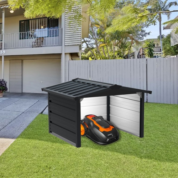 Mähroboter Garage mit Satteldach - Rasenmäher Dach Carport aus Metall - 90.1 × 95.5 × 64 cm - Sonnen- und Regenschutz für Rasenr
