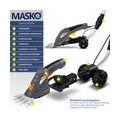 MASKO® Grasschere Strauchschere Set mit Akku 7,2V 2000mA/h + Ladegerät - elektrische Garten Heckenschere Rasenschere Inkl. Grasm