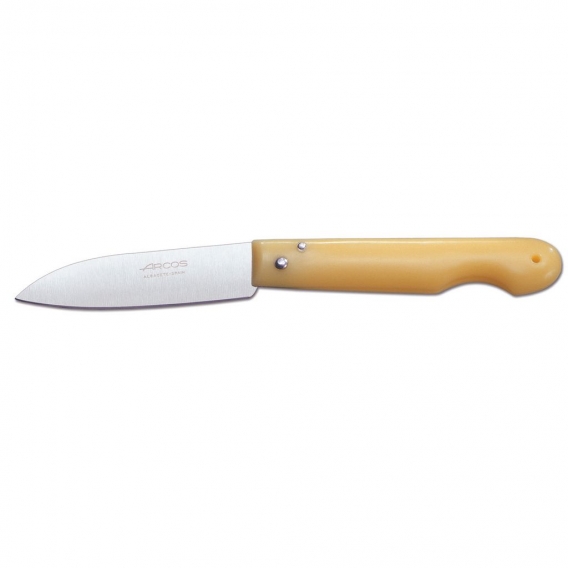 Profi-Messer Arcos 485900 aus NITRUM® Edelstahl, mango aus gelbem Polypropylen und 8,5 cm Klinge in einer Präsentationsbox.