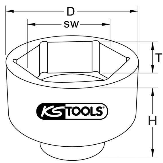 KS TOOLS 1" Achsmuttern-Schlüssel, 8-kant, kurz, 110 mm
