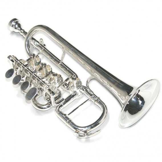 Karl Glaser Hoch B/A Piccolo Trompete, 4 Zylinderventile, versilbert, Koffer