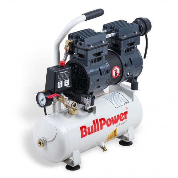 BullPower Flüsterkompressor Silent DK-70 Druckluft Druckluftkompressor leise 63dB - 8bar - 9L - 140 L/min. 750W