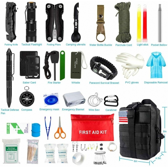 (Schwarz)Außen Notfall Survival Gear Kit Set Camping Multitool Erste Hilfe Kasten Outdoor