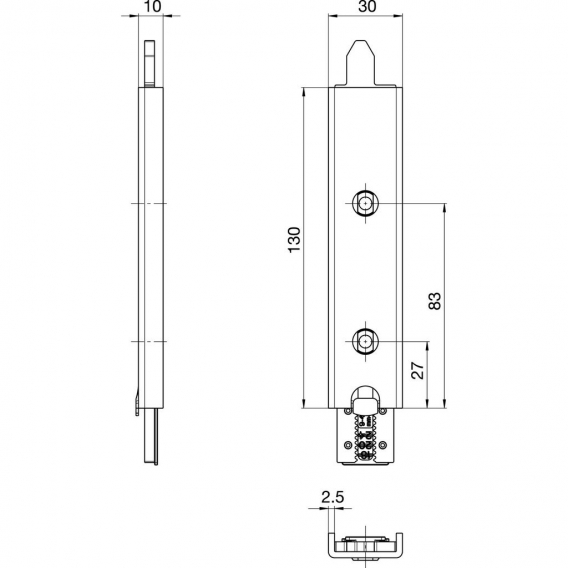Anschlusseinheit zu Falzhebelgetriebe,Secury Automatic 130 mm,oben/unten,univer.