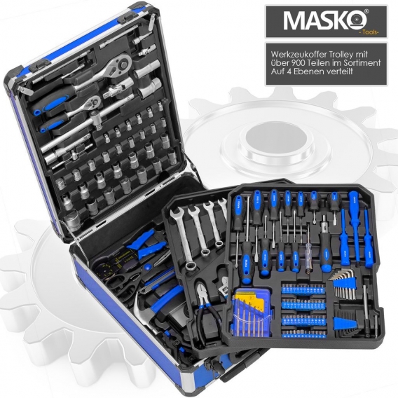 Masko® 969 tlg Werkzeugkoffer Werkzeugkasten Werkzeugkiste Werkzeug Trolley ✔ Profi ✔ 949 Teile ✔ Qualitätswerkzeug , Farbe:Blau
