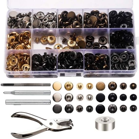 Druckknopfverschluss-Kit, 120 Set Metallknopfverschlüsse Druckknöpfe mit Stanzzange und 4-teiligem Befestigungswerkzeugsatz für 