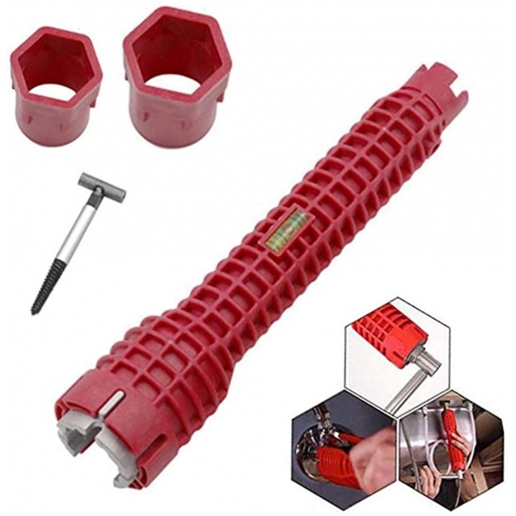 8-in-1-Wasserhahnschlüssel-Werkzeug ， Küchenarmatur- und Spüleninstallateur Multifunktionaler Beckenschlüssel, Doppelkopf-Spülen