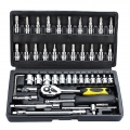 46-teilig Werkzeugkoffer Werkzeugset Werkzeugkasten mit Umschaltknarre, Ratschen, Steckschlüssel und Bitsatz