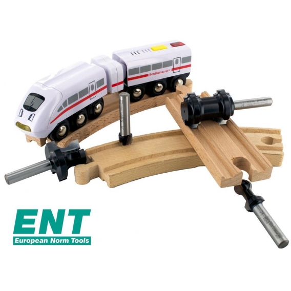 ENT 09050 4-tlg. Eisenbahn-Fräser-Set zum Fräsen von Holzschienen, HW, Schaft (S) 8 mm