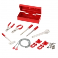 1/10 RC Mini Reparatur Werkzeug Set, inkl.Hammer / Schraubenschlüssel / Schraubendreher / Zangen Box mit Anhängerkupplung Anhäng