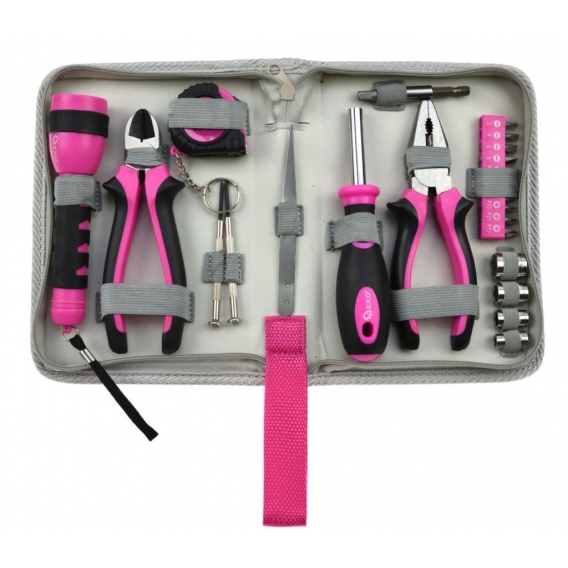 Frauen Werkzeugset Pink 23-tlg Werkzeugsatz Werkzeugetui Nylontasche in Rosa