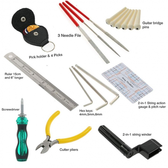 Gitarrenreparatur-Werkzeugsatz Wartung Reinigungswerkzeug-Kit String Organizer Aktion Lineal Spur Messwerkzeug
