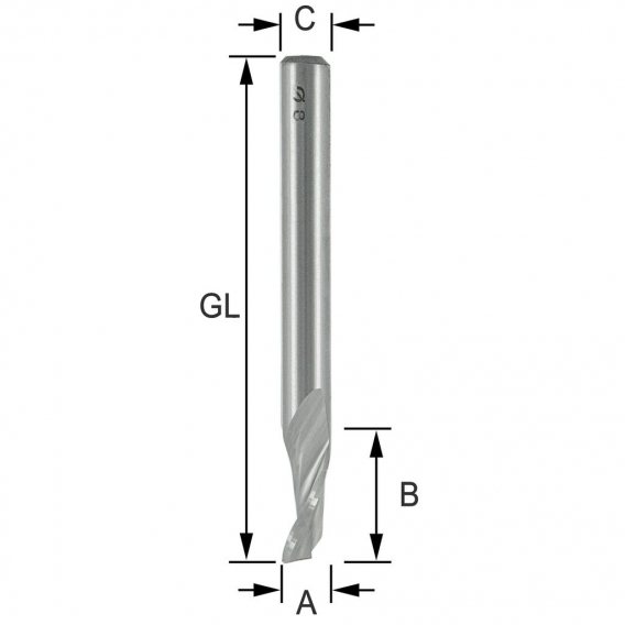 ENT 30005 Spiral-Bohrnutenfräser HS-E (HSSE), Schaft (C) 8 mm, Durchmesser (A) 7 mm, B 14 mm, Z1, GL 60 mm