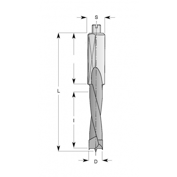 ENT 22361 Dübelbohrer HW (HM), Schaft (C) 10 mm, Durchmesser (D) 5 mm, I 35 mm, D 30 mm, L 70 mm, Rechts