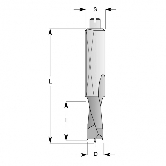 ENT 22220 Dübelbohrer HW (HM), Schaft (C) 10 mm, Durchmesser (D) 5 mm, I 18 mm, D 34 mm, L 57,5 mm, Links