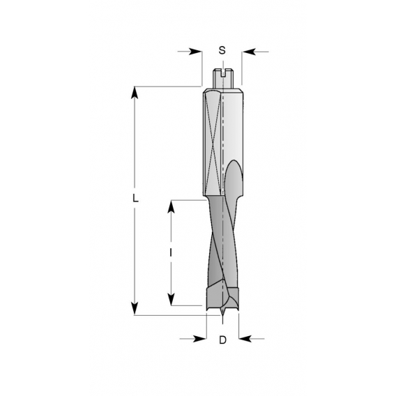 ENT 22164 Dübelbohrer HW (HM), Schaft (C) 10 mm, Durchmesser (D) 8 mm, I 27 mm, D 27 mm, L 57,5 mm, Links
