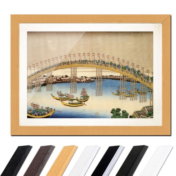 Katsushika Hokusai - Temma-Brücke in der Settsu Provinz, Farbe:Buche, Größe:60x40cm A2