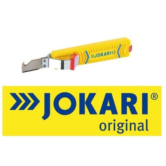 JOKARI Abisolierer Elektro Kabelmesser Knife N. 28 Secura für Installation & NYM Kabel + inkl Spannungprüfer Phasenprüfer rot