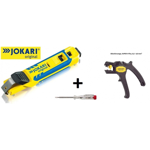 Jokari 2in1 Abisolier Elektro Installations Set 1x Abisolierzange SUPER 4 Plus, 1x Kabelmesser System 4 - 70 mm 70000 & 1x Prüf-