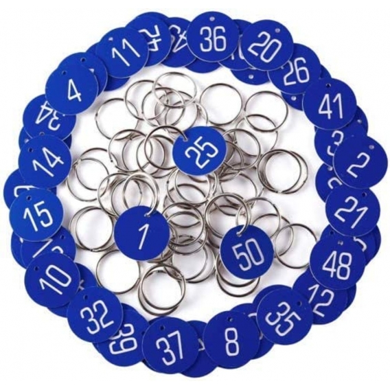 AcserGery ID-Nummernschilder aus Kunststoff mit Schlüsselringen (Blau. 1-50)